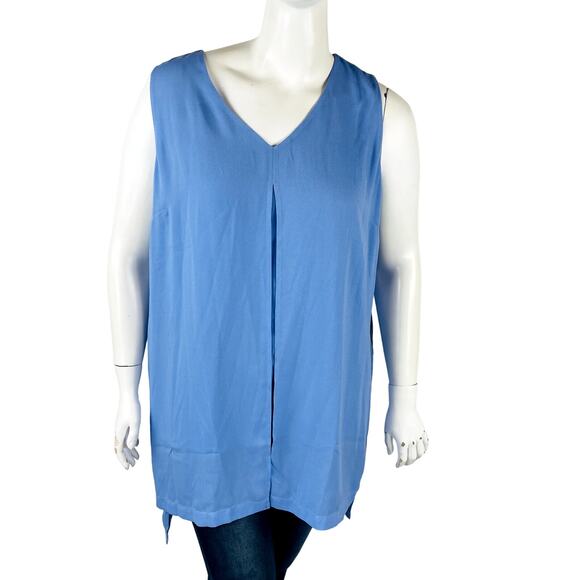 Soft Surrounding Womans Sz 1X Plus Blouse Blue V Neck Tunic Sleeveless - Picture 2 of 7